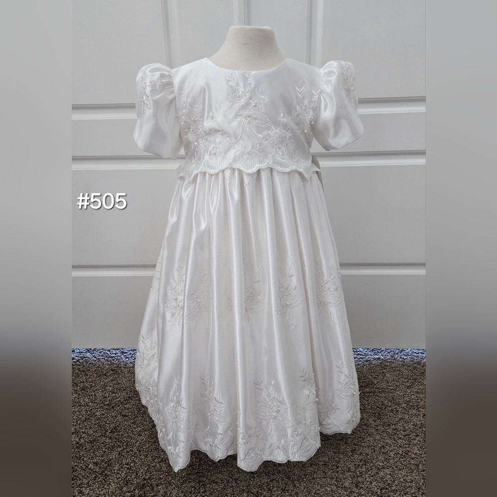 White Satin Toddler/Baby Girl Blessing/Baptism/Christening/Flower Girl Dress